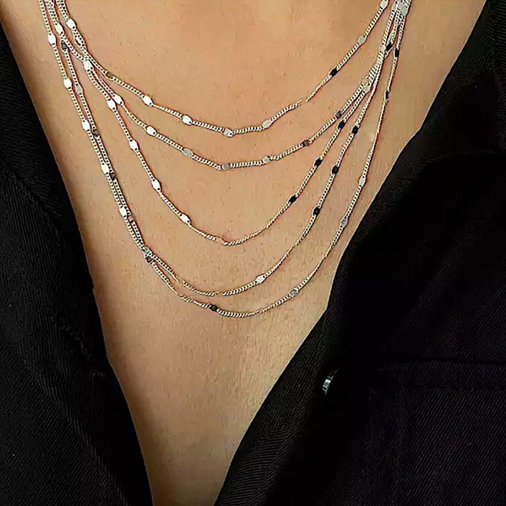 Sterling Silver Multilayer Minimalist Necklace - Picture 4 of 6